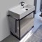 Console Sink Vanity With Ceramic Sink and Grey Oak Drawer